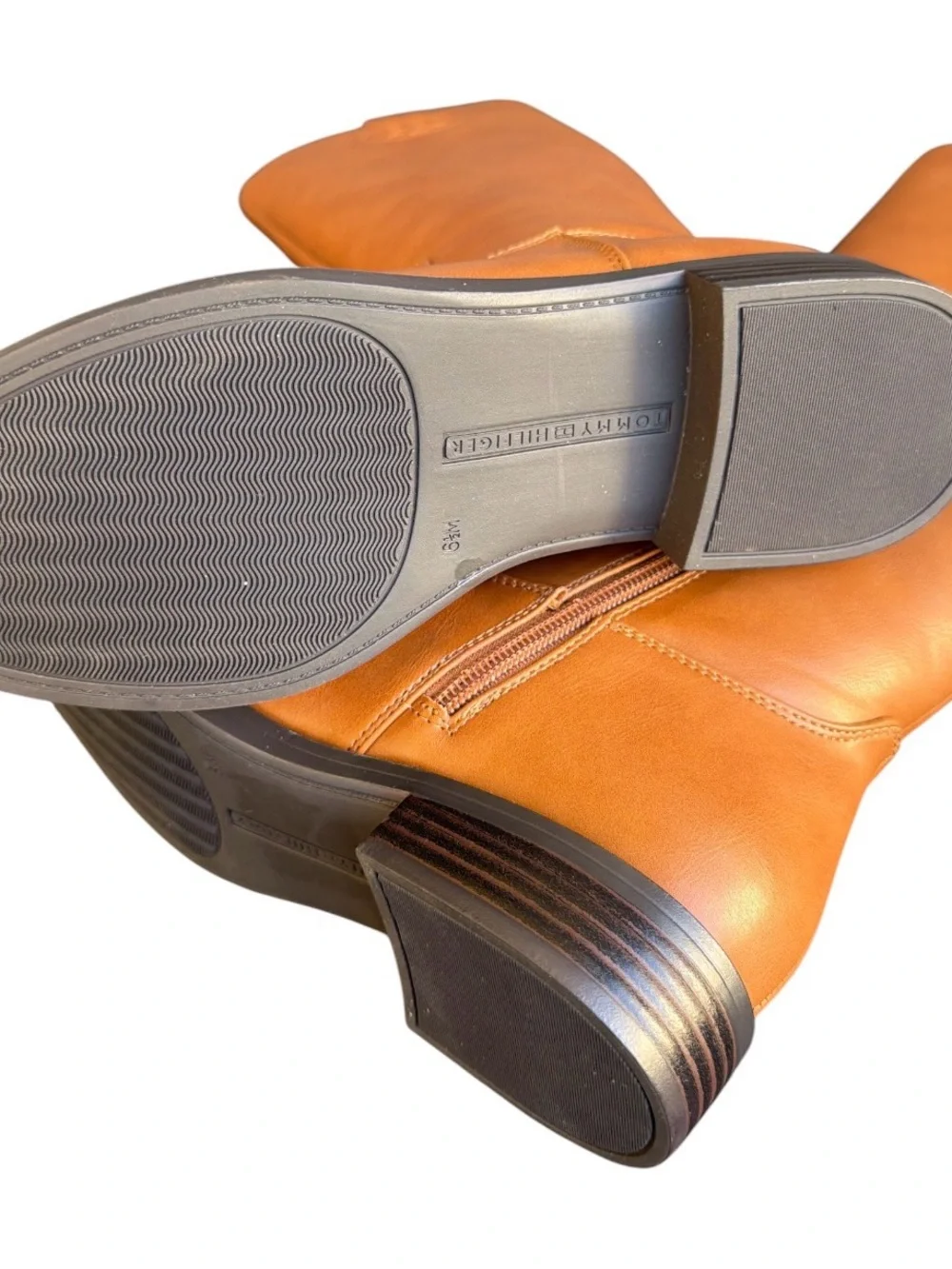 Tommy Hilfiger Tan Leather Knee-High Riding Boots - Classic Women's Style 6.5